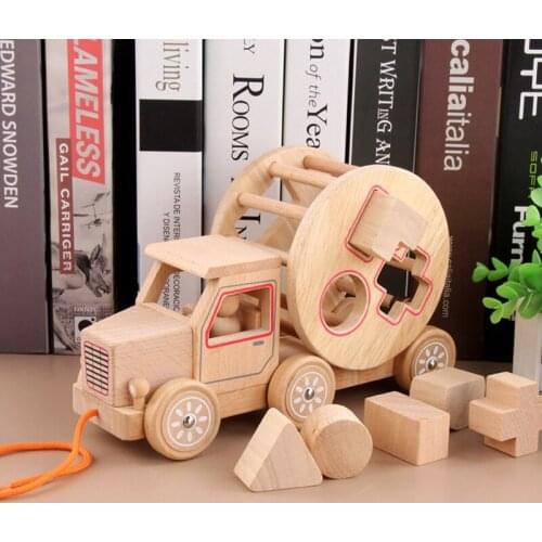 Kids Wooden Pull Car Assembling Building Blocks Shape Matching Game Educational Toy For Children Puzzle Learning Toys