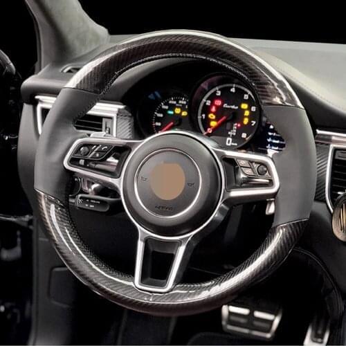 DIY Black Carbon Fiber Hand-Stitched Wear-Resistant Non-Slip Car Steering Wheel Cover For Porsche Macan Cayenne 2015-2016