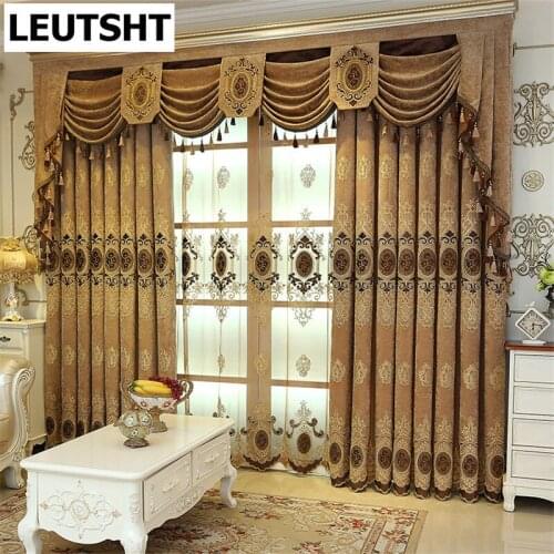 European Curtains for Living Dining Room Bedroom Luxury Brown Chenille Embroidery Villa High-end French Pelmet Valance Curtains