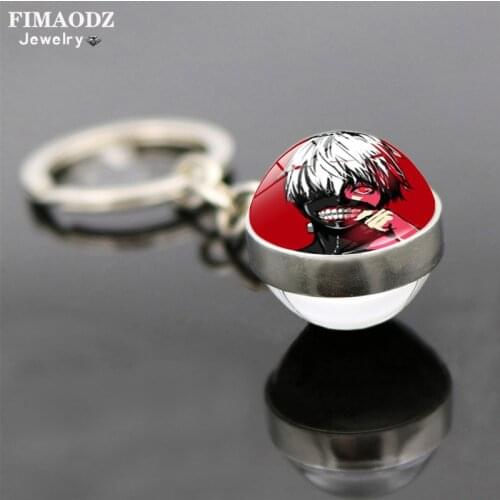 FIMAODZ Newest Tokyo Ghoul Double Sided Keychain Anime Figure Print Glass Round Alloy Bag Pendant Key Ring Chains Fans Gift