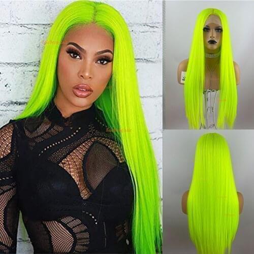 Fluorescent Green Synthetic Wigs for Women Long Wavy Hair Green Lace Front Wigs Cosplay Wig Glueless Heat Friendly Hair