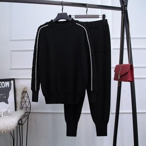 Two Piece Set Women Fashion Knit Suit 2020 Autumn Tracksuit Winter 2 Piece Set Loose Long Sleeve Sweater Knit Pants Suit