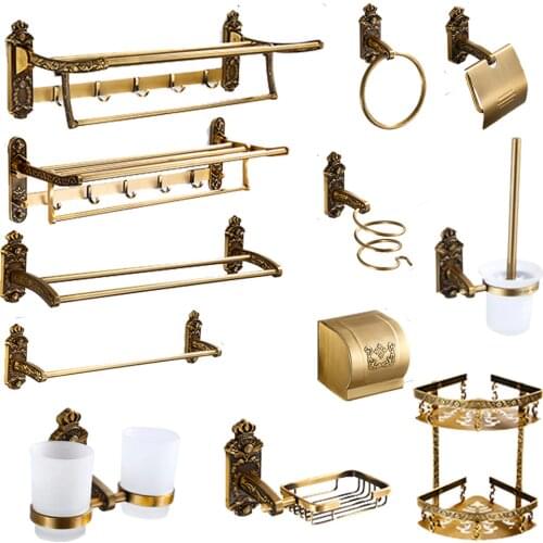 Creative antique bathroom towel ring double tooth cup European sculpture series paper towel basket bathroom hardware suite