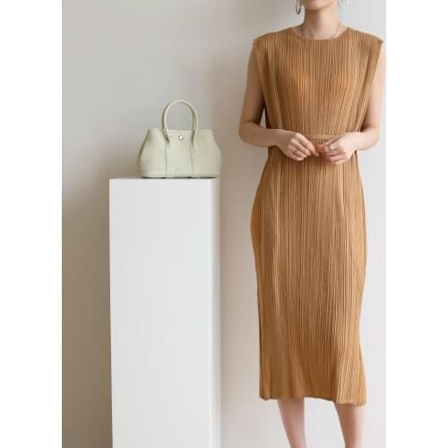2020 summer Miyake pleated PP dress fashion style slim slim temperament belted MIDI skirt