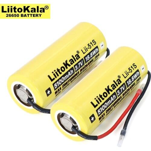 2020 New 26650 5100mAh high Capacity Li-ion 3.7v Rechargeable Battery 20A Discharge 3.6V Power batteries + DIY Cable