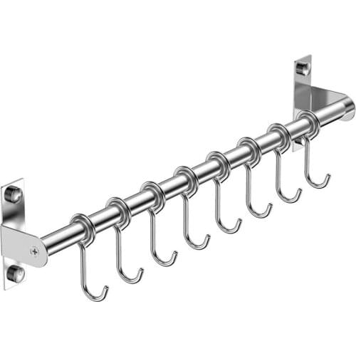Wall Mounted Utensil Rack, Stainless Steel Hanging Kitchen Rail Removable Hooks Hanger Organizer For Utensil