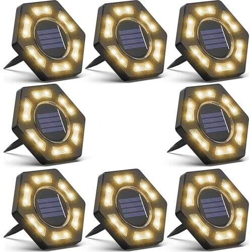 Solar Ground Lights, 8 Pack Solar Garden Lights Solar Lights Outdoor 12 LED Disk Lights,Waterproof In-Ground-Warm White