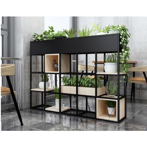 New American iron art shelf low lattice shelf floor bookshelf green flowers shelf restaurant cafe partition screen