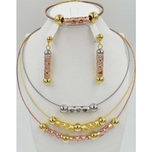 New High Quality Dubai 3 tones Jewelry Set Nigerian Wedding African Jewelry Sets Parure Bijoux