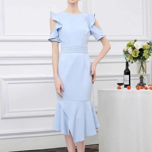 New Arrival Solid Women Dress Elegant Ruffle Sleeveless Mermaid Dresses 3295