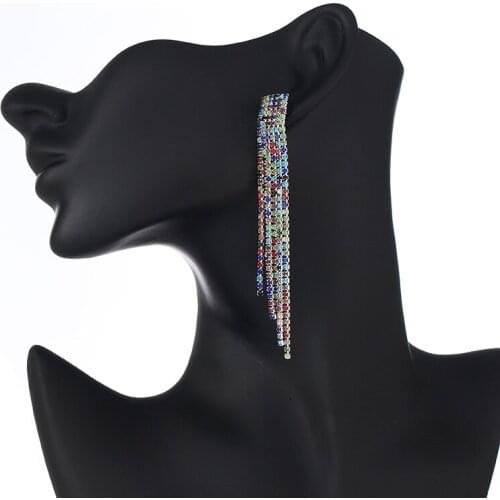 The New Slim Earrings European And American Temperament Retro Jewelry Fashion Rhinestones Exquisite Diamond Tassel Earrings