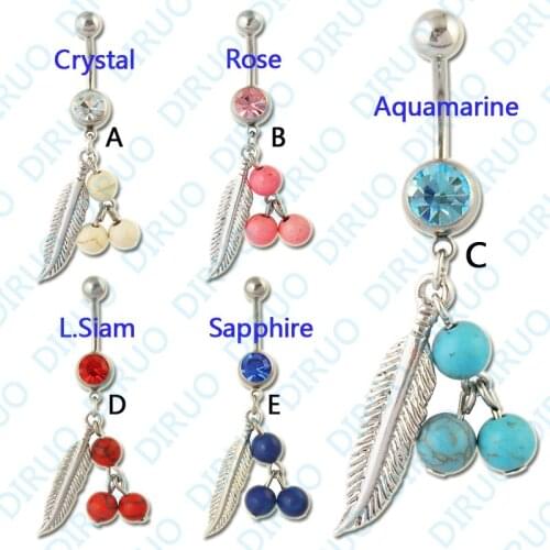 New Design Crystal Gem Dream Catcher Dangle Belly Ring Navel Barbell Button Bar Ring Bory Art Body Jewelry nickel-free