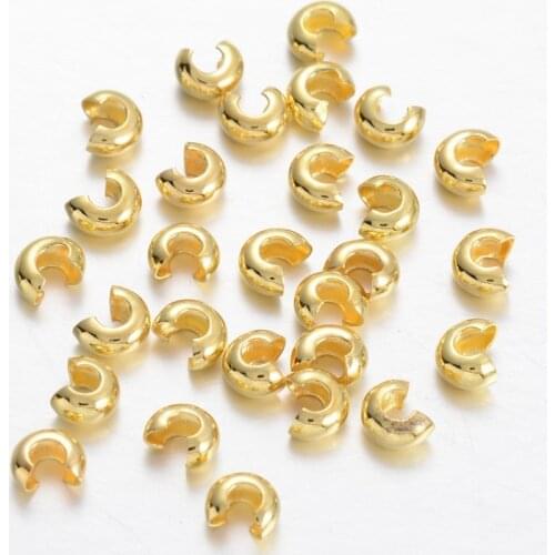 100pcs 4 Colors 5mm brass metal crimp beads covers for jewelry making diy findings component accessories, Metal, hole: 3mm F70