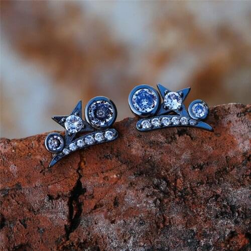 Charm Female White Round Crystal Earring Classic Black Gold Color Stud Earrings Trendy Bride Geometry Wedding Earrings For Women