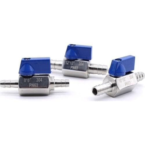 Fit 7 8 10 12mm Hose Barb Equal Hosetail Mini Sanitary Ball Valve Homebrew Beer SUS 304 Stainless Steel With Blue Hanlde