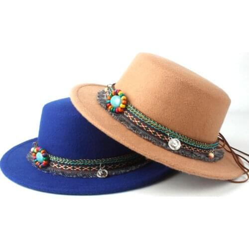 2019 Men Women Flat Fedora Top Hat Winter Wide Brim Fedora Hat Dance Party Hat Wool Trilby Hat Size 56-58CM