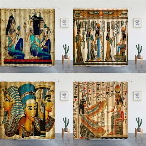 Retro Egypt Pyramid Pharaoh Painting Printed Shower Curtains Bathroom Decor Bathtub Screen Set Polyester Fabric Cheap With Hooks