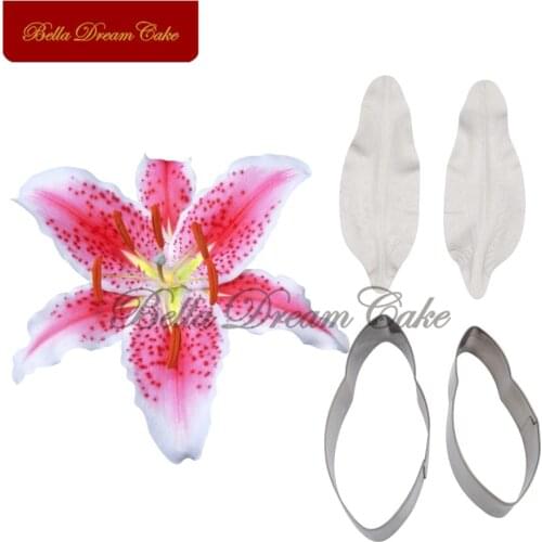 4pcs/set Lily Petal Veiner Silicone Mold Stainless Steel Cutter Molds DIY Handmade Fondant Flower Mould Cake Decorating Tools