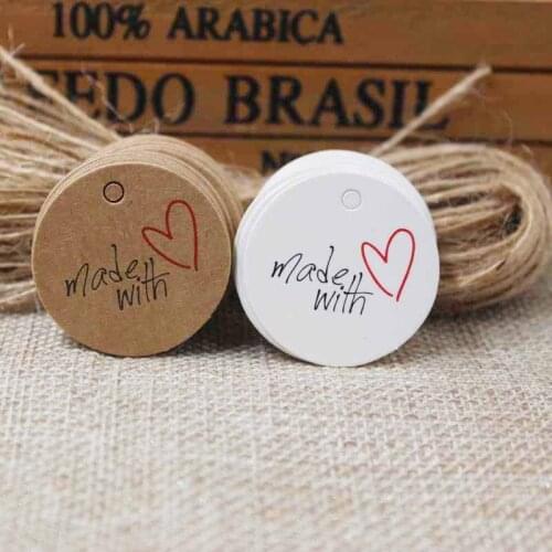 3cm cute thank you label tag ,Made with love paper Kraft/white gift hang tag100pcs +100 string for gift packing decoration