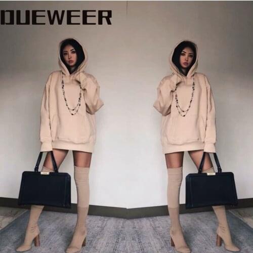 Dueweer Mens Hoodies Sweatshirts Fleece High Street Hip-Hop Plus Velvet Women Solid Color Kanye West Pullovers Hoodie Sweatshirt