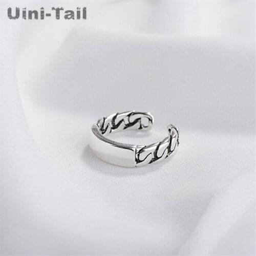 Uini-Tail hot new 925 sterling silver retro rectangular glossy twist opening ring fashion tide flow high quality jewelry ED565
