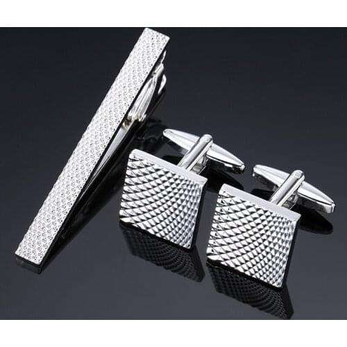 New Selling Mans Cufflinks And Tie Clips Set For Groomsmen Stainless steel Cuff link And Tie Pin Cufflinks And Tie Bar