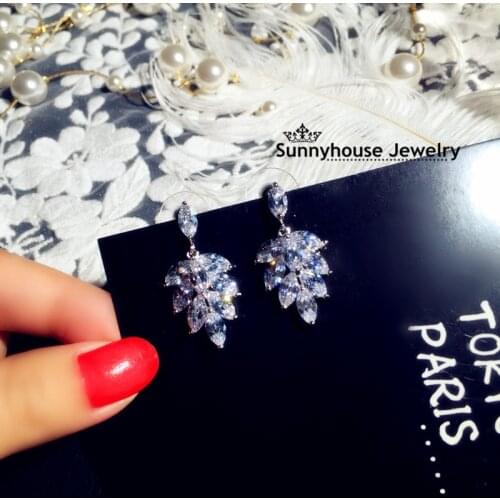 Fashion Ladies 925 Sterling Silver Sparkling Zircon Tassel Crystal Pendant Earrings Ladies Fashion Silver Long Earrings