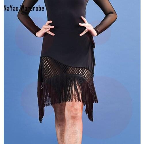 2020 New Latin Dance Dress Women Tassel Patchwork Latin Dance Skirt Ballroom Samba Tango Chacha Belly Dancing Performamnce SS030