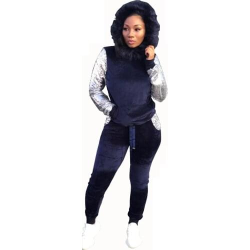 Sequin Winter tracksuit two piece set women outfits hoodies top and pants Pantsuits Wool Hoodie Suit Sets clothes