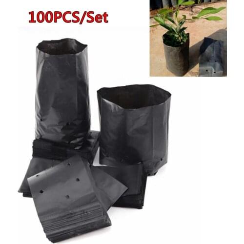 100Pcs/Set PE Nursery Bags Thicken Plant Grow Bags Seedling Pots Eco-Friendly Garden With Breathable Holes Black Planting Bags