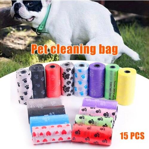 Paw Print Pet Waste Bag 15pcs/Roll Pet Waste Bag 6x2.5cm Strong Load-bearing D1