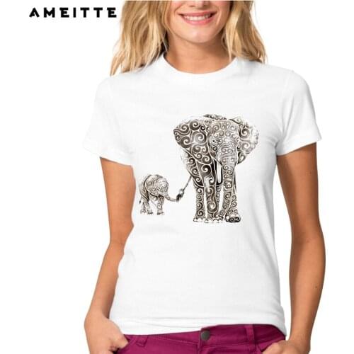 2019 Stylish Swirly Elephants Design Printed T-Shirt Womens Funny Novelty Hipster Animal Short Sleeve Tee Shirt Tops Clothes