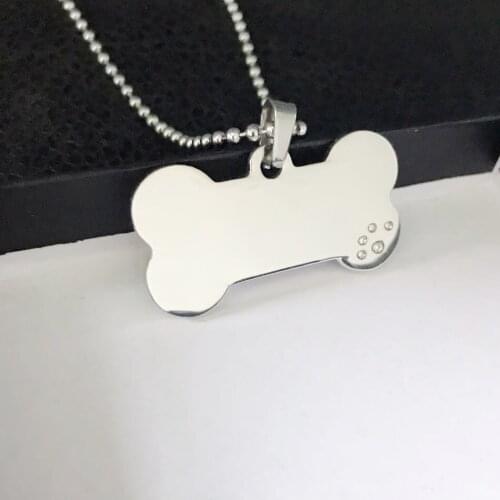 316L Stainless Steel Jewelry Bone Shape Pendant white Crystal Zircon Necklace Ball Chain Silver Color Women Accessories