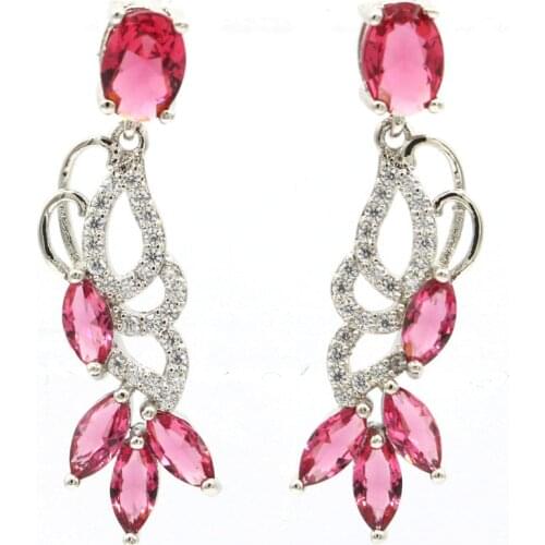 33x9mm Pretty Created Rhodolite Garnet Smokey Topaz Bright Zircon Silver Earrings for Women Drop Shipping