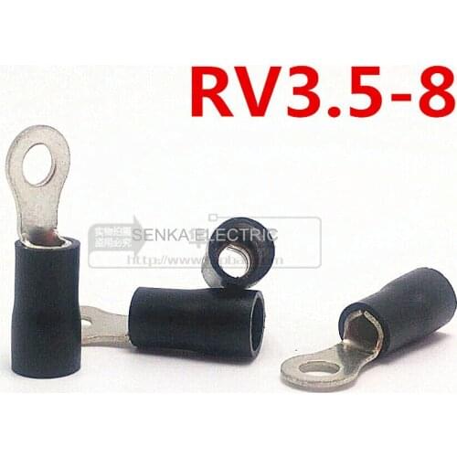 500pcs RV3.5-8 Black Pre Insulated Ring Terminals for 5/16" Stud AWG 14-12 Wire Round Terminal