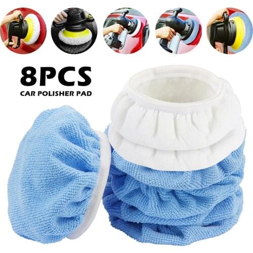 8pcs 5-6 inch Car Polisher Pad Microfiber Cashmere Polishing Waxing Set Auto Bonnet Wash Soft Wool Polishing Buffing Pad Cover