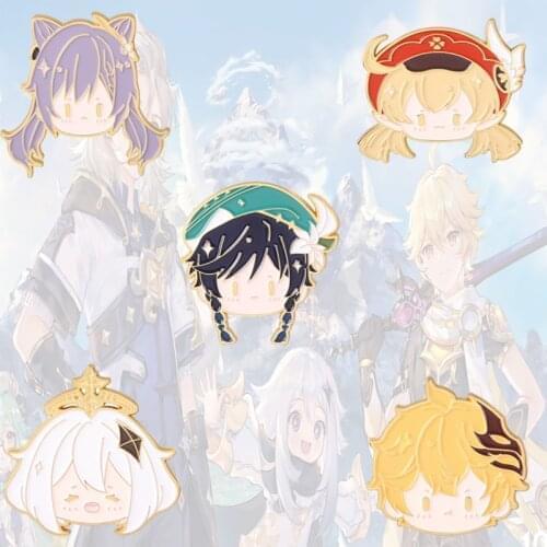 Anime Genshin Impact Brooch Lumine Klee Tartaglia Keqing Venti Paimon Badge Brooch For Fans Clothes Backpack Cospaly Gift
