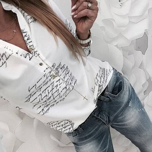 Womens Shirts With Long Sleeves Fashion Women V Neck Letters Printing Button Womens Shirts For Spring Tops Blouse Блузка