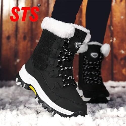 STS Womens Winter Snow Boots With Fur Keep Warm Fashionable Comfortable Ladies Outdoor Hiking Shoe Outdoor Short Boot Footwear