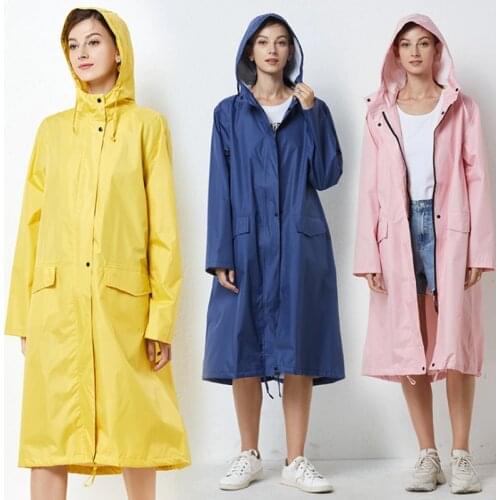 Long Raincoat Women Men Raingear Breathable Portable Water-Repellent Rain Poncho Coat Jacket Rainwear