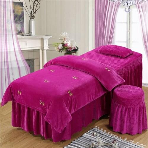 Crystal Velvet Body Beauty Salon Bedding Set Duvet Cover Bed linen Pillowcase Bed Skirt Flower Strawberry Butterfly Embroidery