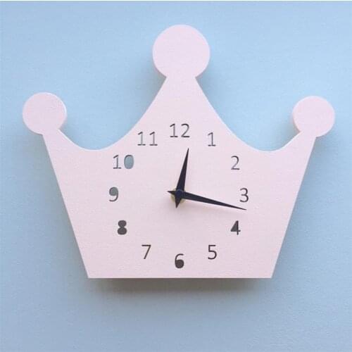 Girls Crown Childrens Room Silent Clock Pendulum Wooden Wall Decoration Clock Children Home Clock Pink Green Violet