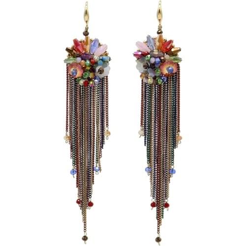Colorful Crystal Chain Long Tassel Earrings For Women bohemian Handmade Beaded Fashion trending boho Jewelry Wife Valentine Gift