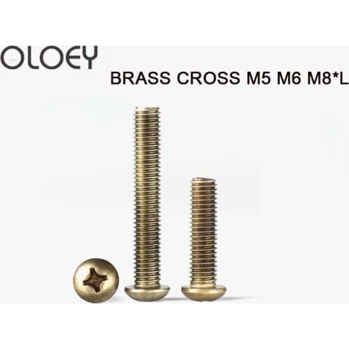 Phillips Brass Pan Head Machine Screw M5 M6 M8*L Metric Thread Round Copper Cross Recessed Metal Bolt Hardware
