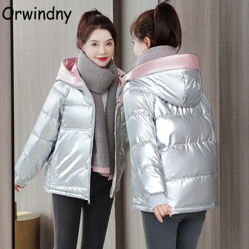 Orwindny Glossy Jackets Women Snow Wear Waterproof Parkas Female Cotton Padded Clothing Outerwear Hooded Fashion Coats Green