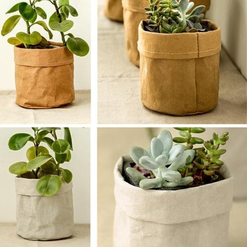 Washable Kraft Paper Bag Home Desk Plant Flowers Pot Holder Bags Multifunction Home Reuse Paper Storage Bag Fast delivery Ship