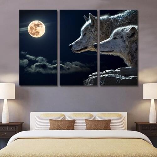 Moon wolf 3p KIT Canvas Painting Modern Home Decoration Living Room Bedroom Wall Decor Picture