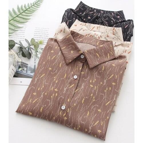2021 New Printed Shirt Womens Top Office Wearing Long Sleeve Blusas Largas Female Chiffon Button Floral Clothing Korean 1019