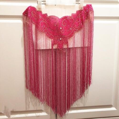New wedding Blue hot pink Double side crystal beaded tassels collar appliques neckline with fringe 50cm