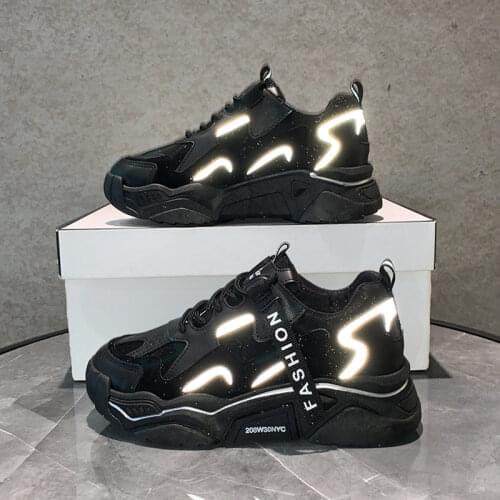 New 2021 spring womens shoes versatile color matching thick soled high rise sports shoes reflective sports shoes